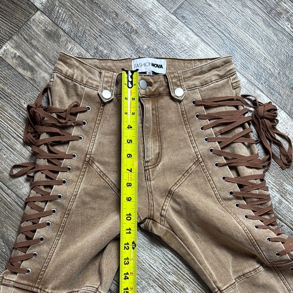 Fashion Nova Tan Lace-Up Pants - Picture 13 of 16